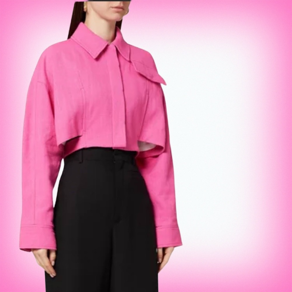 Jacquemus Vibrant Pink Cropped Linen Jacket